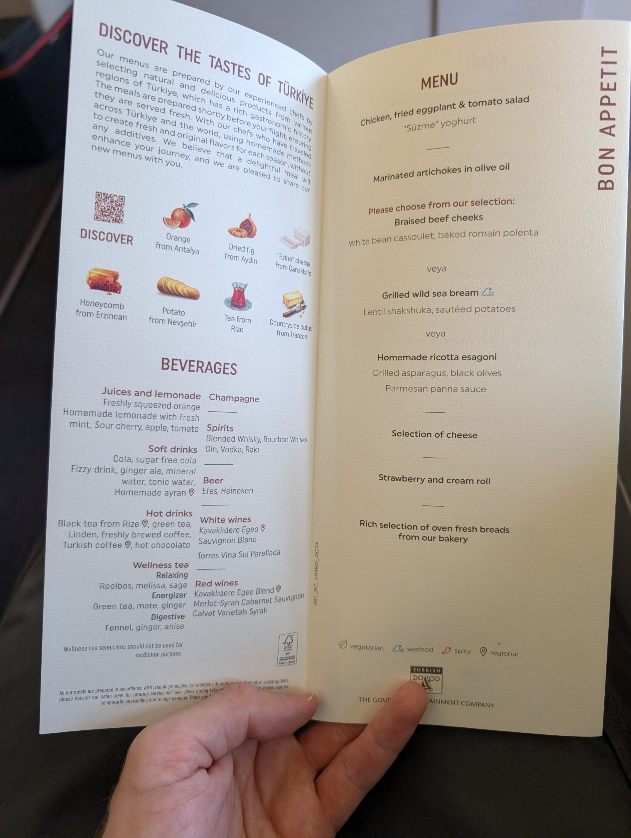 Speisekarte der Bordgastronomie